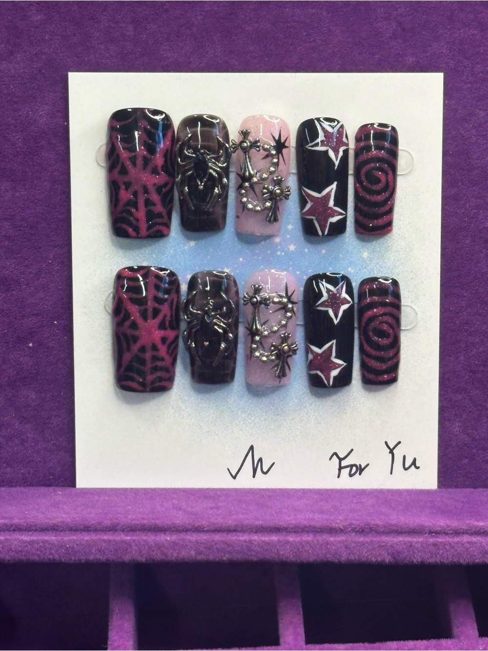🕸️ gothic spiderweb press-on nail set, size M 🐥